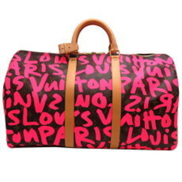 Louis Vuitton Keepall Boston Bag Monogram Graffiti Fuchsia Pink - Picture 1 of 9
